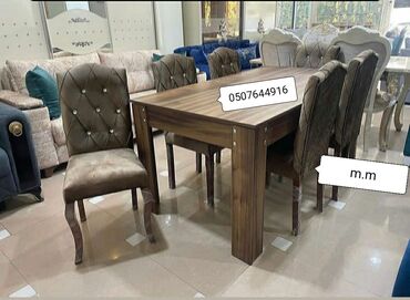 Masa və oturacaq dəstləri: Qonaq otağı üçün, Yeni, Açılan, Dördbucaq masa, 6 stul — 5