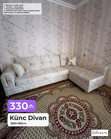 Künc divan – 260×160 sm - Mexanizm: açılan, bazalı (yataq funksiyası