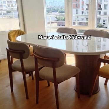 Masa və oturacaq dəstləri: Qonaq otağı üçün, Yeni, Açılmayan, Oval masa, 6 stul