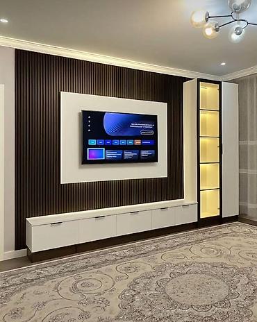 televizor dekoru alcipan: Müasir TV divar paneli və media konsolu dizaynı - Dizayn: Minimal və — 10