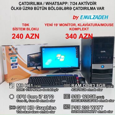 Masaüstü kompüterlər və iş stansiyaları: Masaüstü Kompüter "Qori DDR3 1155 H61/Core i7 3770/8GB Ram/128GB SSD"