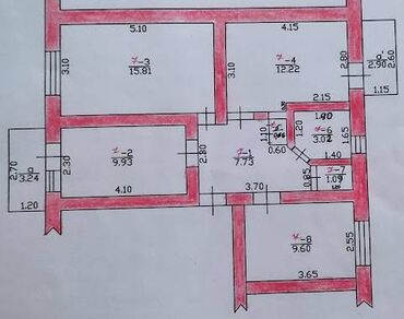 рядом с аламединским рынком: 3 комнаты, 60 м², Индивидуалка, 4 этаж, Старый ремонт