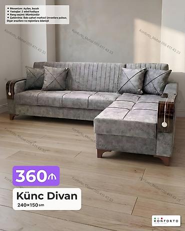 Ev üçün mebel: Künc divan – 240×150 sm - Mexanizm: açılan, bazalı (yataq funksiyası — 1