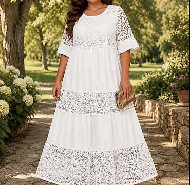 stich sat: Dugačka ženska haljina sa čipkom, boho/romantičan stil. - Rukavi: 3/4 — 5