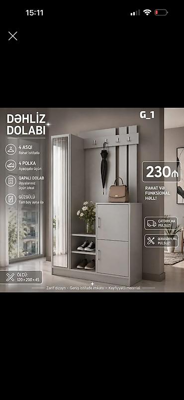 Dəhliz dolabı – rahat və funksional həll - Model: G_1 - Ölçü: 120 ×