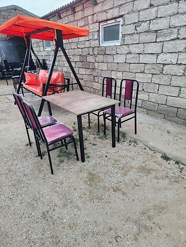 kafe mebeli: 4 nəfərlik masa–stul dəsti - Tərkib: 1 ədəd dördkünc masa + 4 ədəd — 3