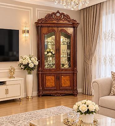 Шифоньеры, шкафы для одежды: Klassik üslubda vitrin şkaf - Material: masif ağac karkas, təbii şpon — 1
