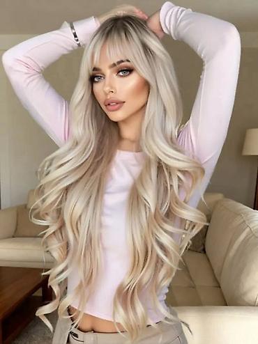 mini torbe: Perika/ekstenzije u platinasto-blond nijansi sa šiškama - Duga — 1