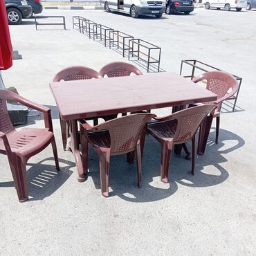 bağ stolu: Б/у, Прямоугольный стол, 6 стульев, Нераскладной, Со стульями, Пластик