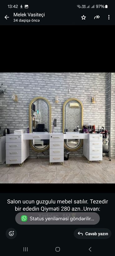 mebel dəsti: Salon ucun guzgulu mebel satılır. Tezedir bir ededin Qiyməti 280
