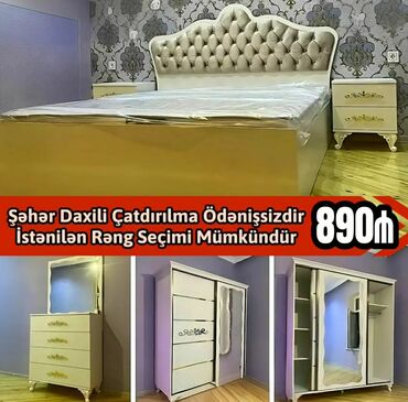 Yataq otağı dəstləri: İkinəfərlik çarpayı, 2 tumba, Termo, Dolab, Azərbaycan, Yeni — 4