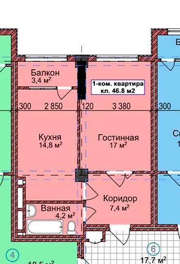 o store: 1 комната, 46 м², Элитка, 9 этаж, ПСО (под самоотделку) — 2