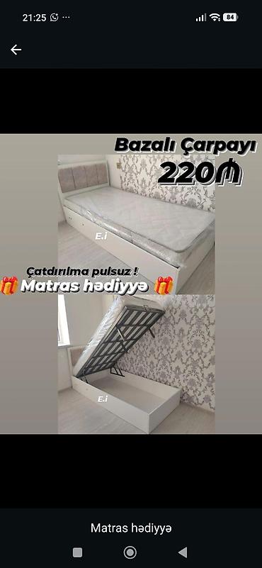 Bazalı tək nəfərlik çarpayı - Üst tərəfi qalxan bazalı konstruksiya –