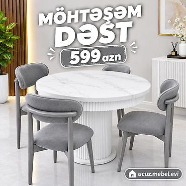 oturacagi: Modern yemək otağı dəsti - 1 ədəd dairəvi masa: mərmər naxışlı ağ — 1