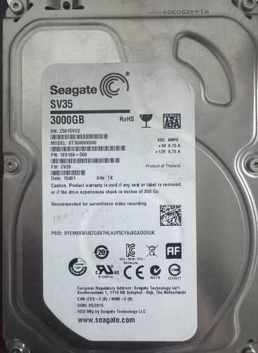 Жесткие диски, переносные винчестеры: Накопитель, Б/у, Seagate, HDD, 3 ТБ, 3.5", Для ПК