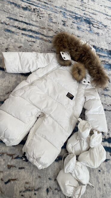 песец шапка: Детский зимний комбинезон-трансформер, белый. - Теплый