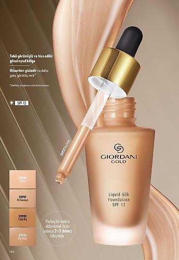 spf krem: Giordani Gold Liquid Silk Foundation SPF 12 - İpək kimi maye — 1