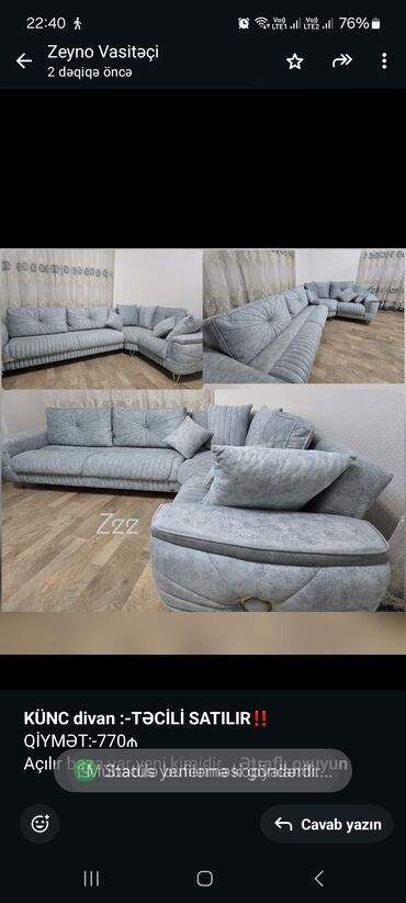Divanlar: Künc divan, Yeni, Açılan, Bazalı, Çatdırılma yoxdur