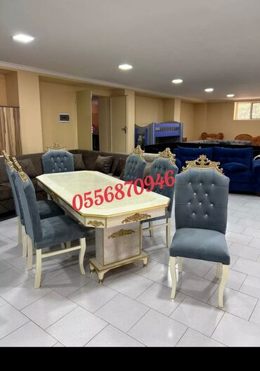 Masa və oturacaq dəstləri: Qonaq otağı üçün, Yeni, Açılmayan, Dördbucaq masa, 6 stul — 13