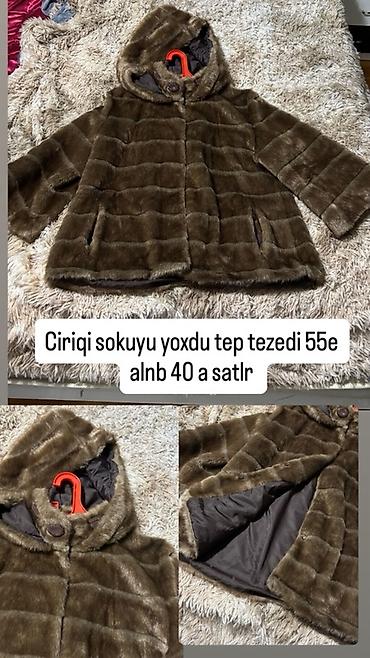 kürkler: - Qadın üçün kapüşonlu süni kürk paltar - Rəng: tünd zeytuni/qəhvəyi - — 1