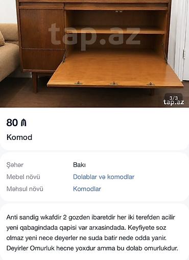 Komod – taxta karkaslı, klassik dizaynlı - Material: tam ağac