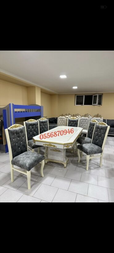 Masa və oturacaq dəstləri: Qonaq otağı üçün, Yeni, Açılmayan, Dördbucaq masa, 6 stul — 9