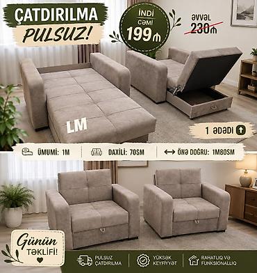parça dolab: Çevrilə bilən kreslo‑çarpayi - Ölçülər: - Ümumi en: 1 m - — 1