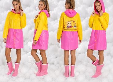 jacke: Šarena kabanica s kapuljačom za kišu – žuto/roze - Model: duža — 1