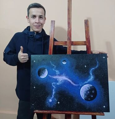 спортивный костюм s: "Космос" - картина ручной работы 👨🏻‍🎨🖼️ размер 70см×50см, холст на