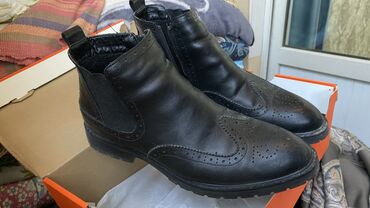для обувь: Зимние Oxford сапоги с мехом, настоящая кожа, 42.5 размер. Черный на