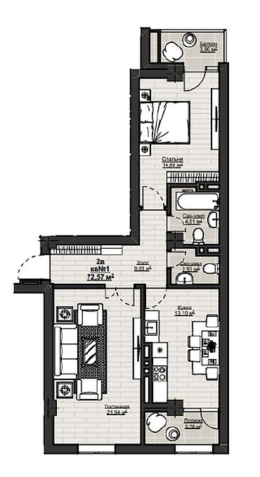 Продажа квартир: 2 комнаты, 72 м², Асанбай мкр Элитка, 2 этаж, ПСО (под самоотделку) — 6