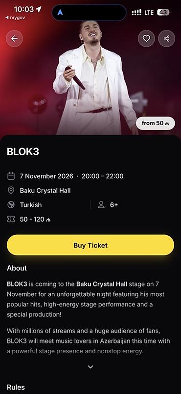 qarabağ hacken bilet: BLOK3 – Konsert biletləri Golden Circle Tədbir: - Tarix və saat: 7 — 1