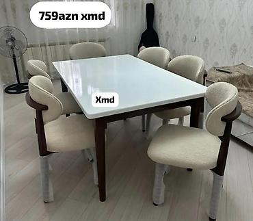 Mətbəx/Qonaq otağı üçün masa və 6 ədəd stul dəsti. - Masa: düzbucaqlı