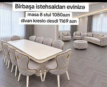 Zərif klassik üslubda mebel dəsti. - Yemək masası + 8 ədəd stul –