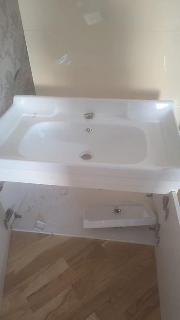 шкаф в ванную: Hamam üçün lavabo və şkaf dəsti - Rəng: ağ - Üst hissə: keramika — 3