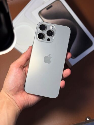 цены на бу айфоны: IPhone 15 Pro Max, Колдонулган, 256 ГБ, Natural Titanium, Коргоочу айнек, Куту, 92 %