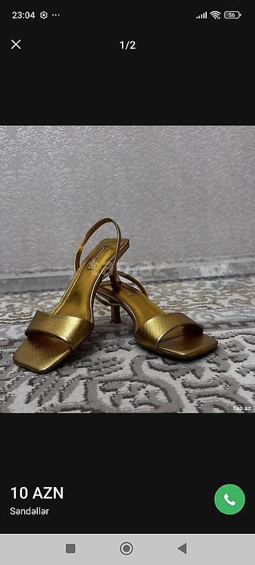 melek sepler instagram: Qızılı rəngli qadın sandaleti - Model: açıq burunlu, kvadrat başlı - — 1