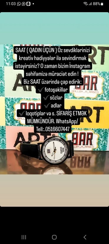 qadın saatları instagram: Yeni, Qol saatı, rəng - Qara