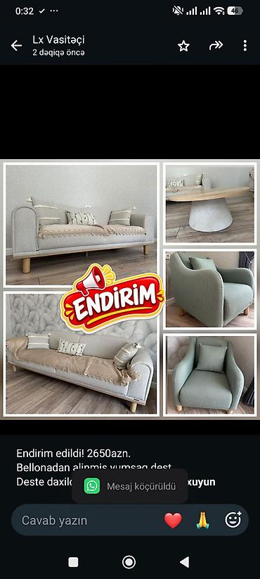 Endirim edildi! 2650azn. Bellonadan alinmis yumsaq dest. Deste