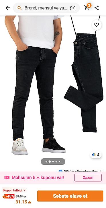 banner capı: Məhsul: Kişi şalvarı – tünd qara, skinny/slim fit kəsim - Material — 1