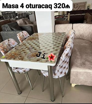 yeni stol: Mətbəx üçün, Yeni, Açılmayan, Dördbucaq masa, 4 stul — 1