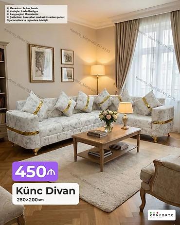Künc divan – 280×200 sm - Mexanizm: açılan, bazalı (yataq funksiyalı