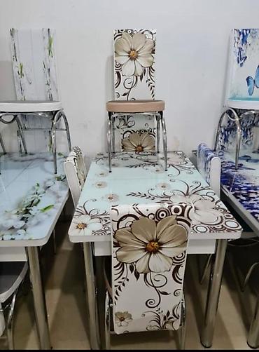 masanin sekilleri: Mətbəx üçün, Yeni, Açılan, Dördbucaq masa, 4 stul — 8