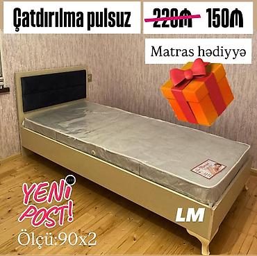 taxt divan: Tək nəfərlik çarpayı – ölçü: 90x200 sm - Sadə və zərif dizayn - — 1