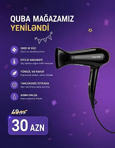 Yoshiro saç feni - Güc: 2000 W – güclü və sürətli qurutma - İstilik
