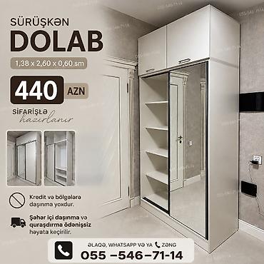 kupə: Sürüşkən qapılı dolab. Ölçüləri: 1,38 x 2,60 x 0,60 sm. Açıq rəngli — 1