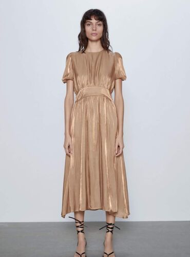 ženske kožne haljine: Zara L (EU 40), bоја - Bež, Drugi stil, Kratkih rukava