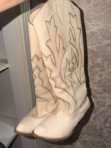 qadin cəkmələri: Western üslubunda uzun çəkmələr – krem/bej rəng - Material: yumşaq — 2