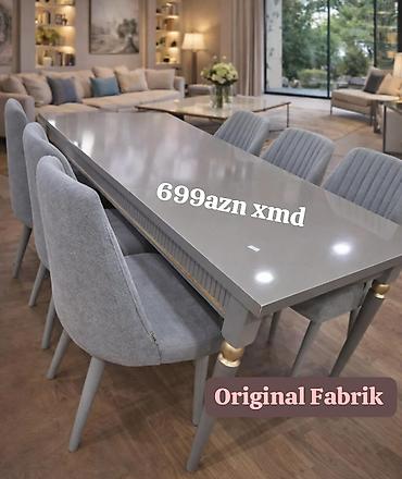 salon işığı: - Yemək masası və 6 ədəd stul dəsti - Rəng: boz (monoxrom, neytral — 1