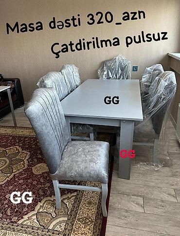 stul uzu: Mətbəx üçün, Yeni, Açılmayan, Dördbucaq masa, 6 stul — 2